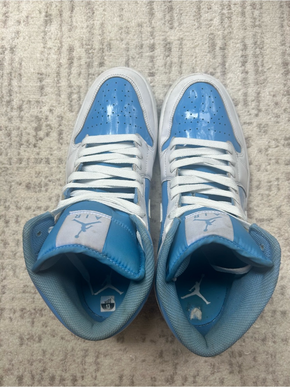 Jordan White and Light Blue High-Top Sneakers